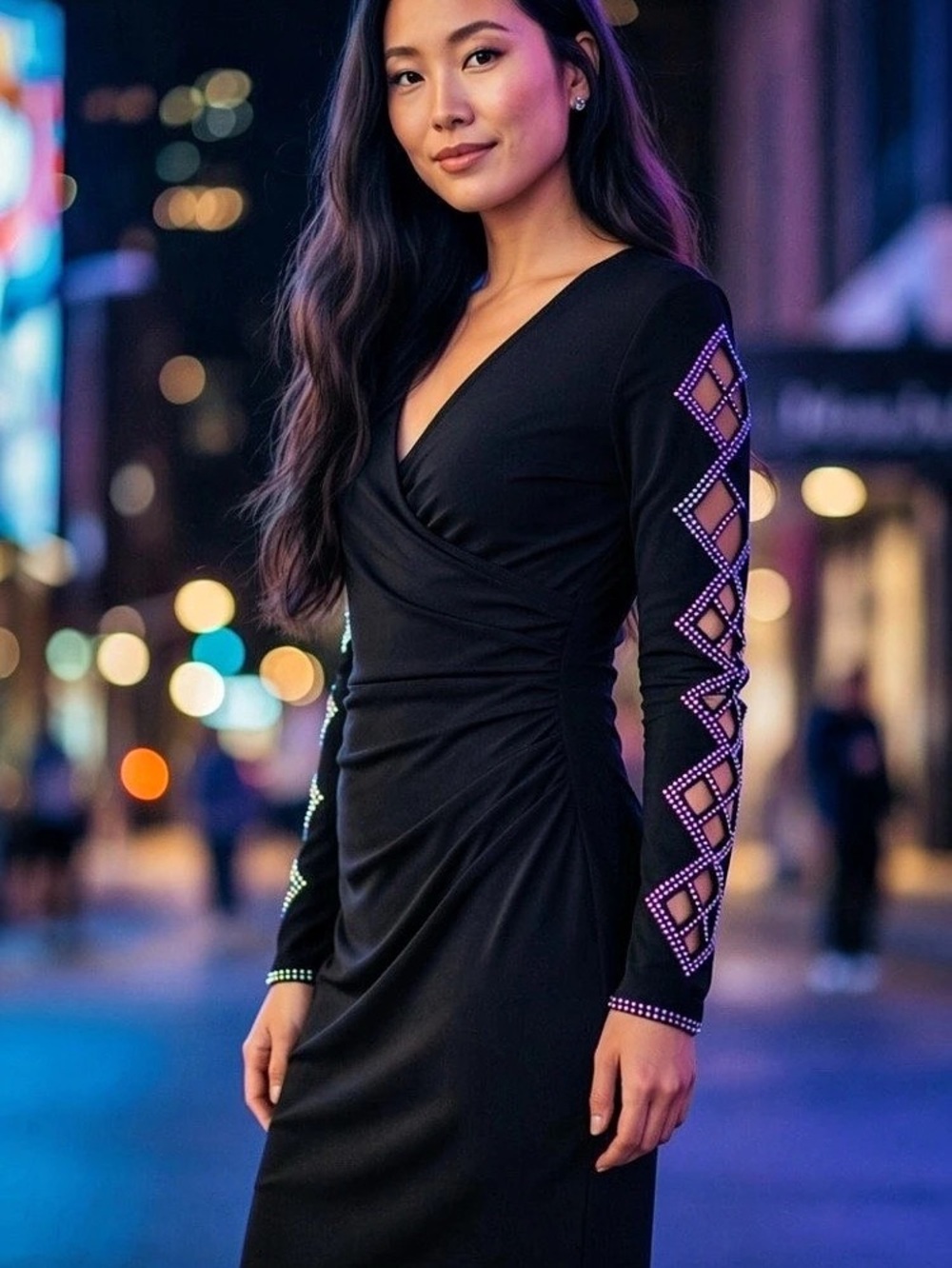 MSK Embellished Cold-Shoulder Dress Black Ruched - Size Medium